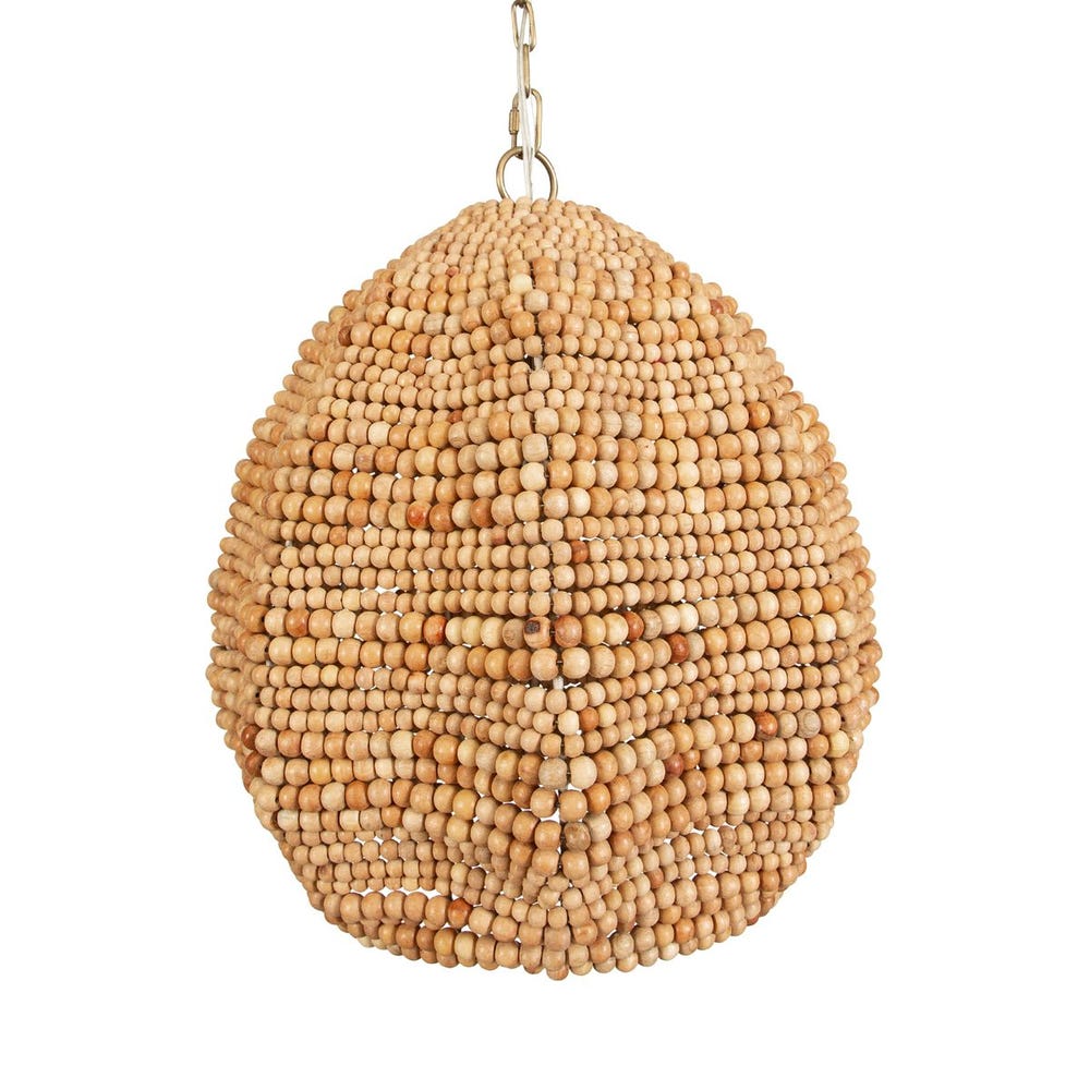 Kauri Wooden Beaded Pendant with Brass Accents