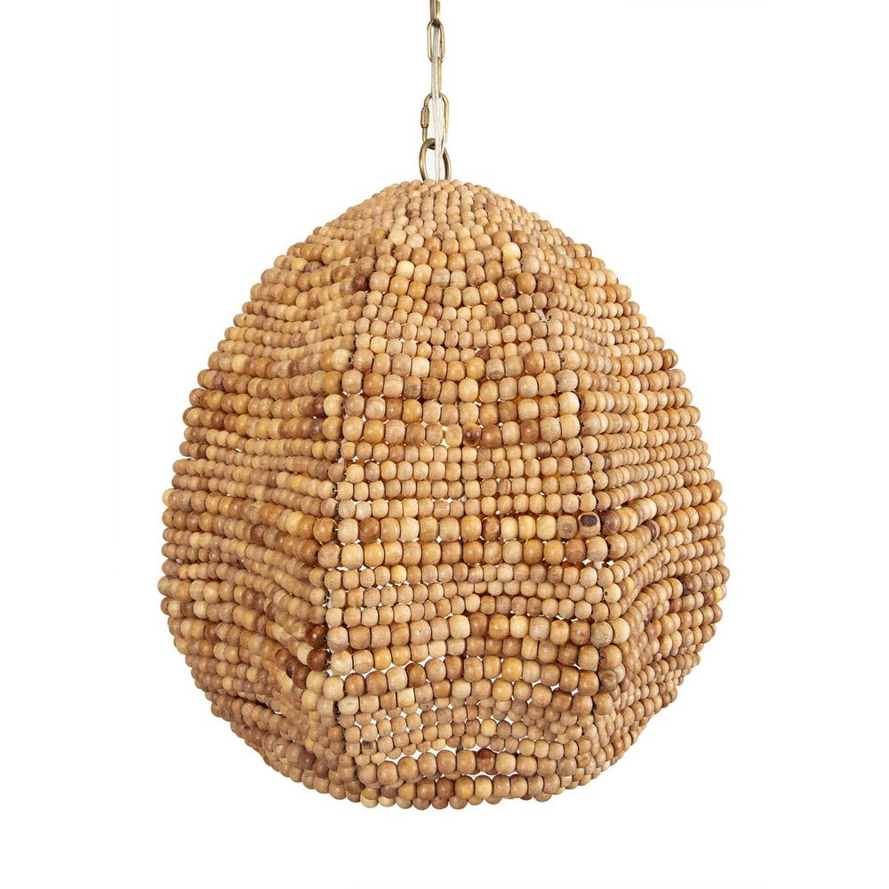 Kauri Wooden Beaded Pendant with Brass Accents