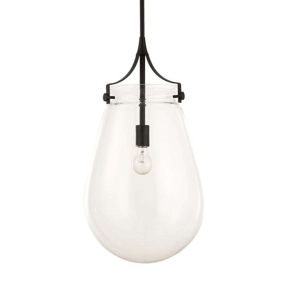 Dewdrop Clear Glass Pendant with Matte Black Frame