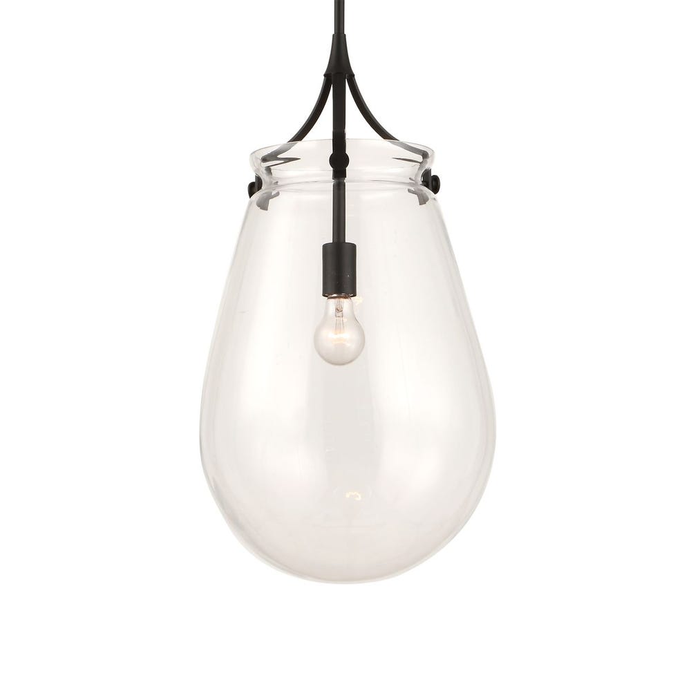 Dewdrop Clear Glass Pendant with Matte Black Frame