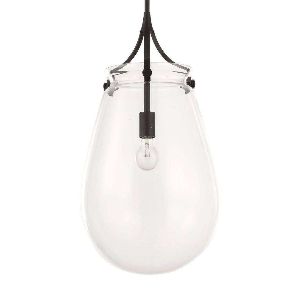 Dewdrop Clear Glass Pendant with Matte Black Frame
