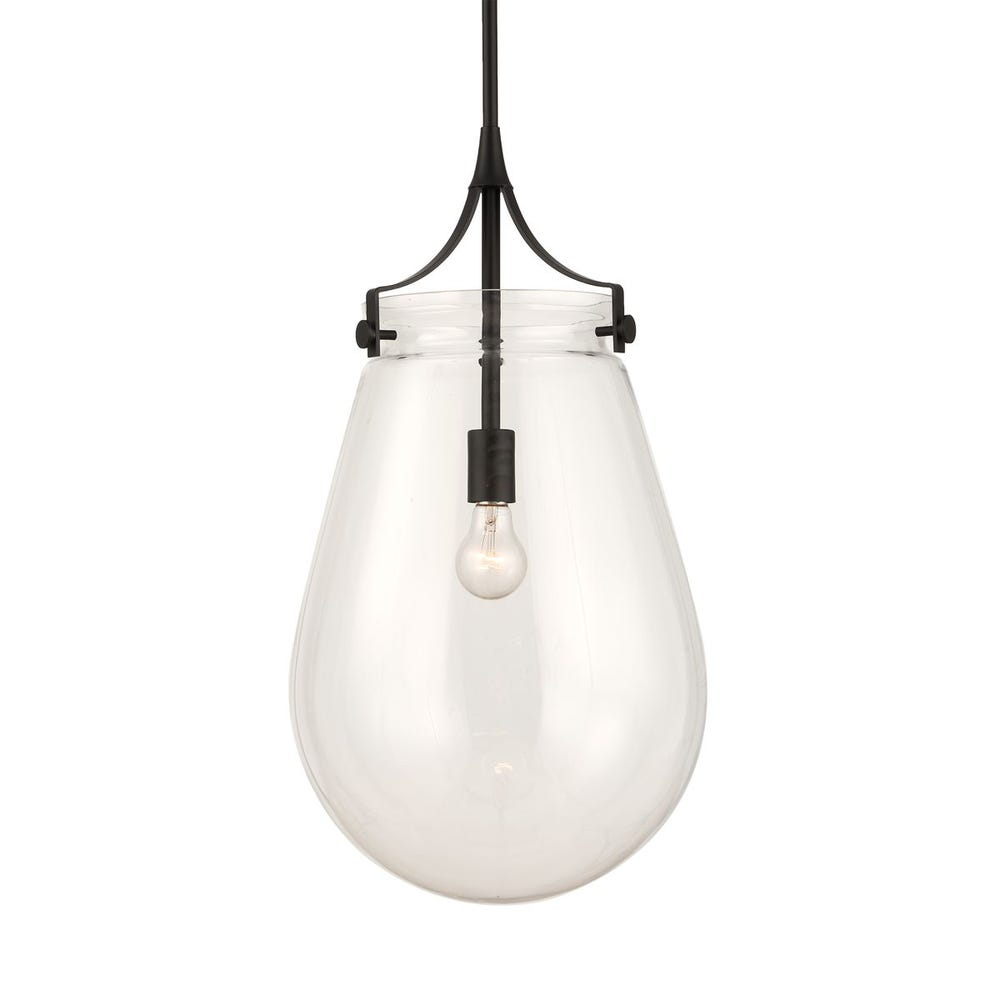 Dewdrop Clear Glass Pendant with Matte Black Frame
