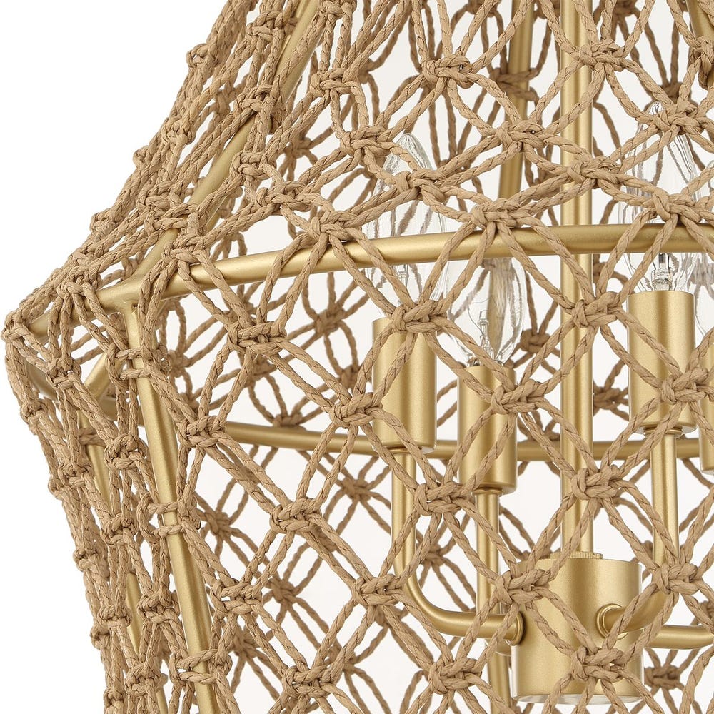 Macrame Rope Four Light Pendant Gold Finish