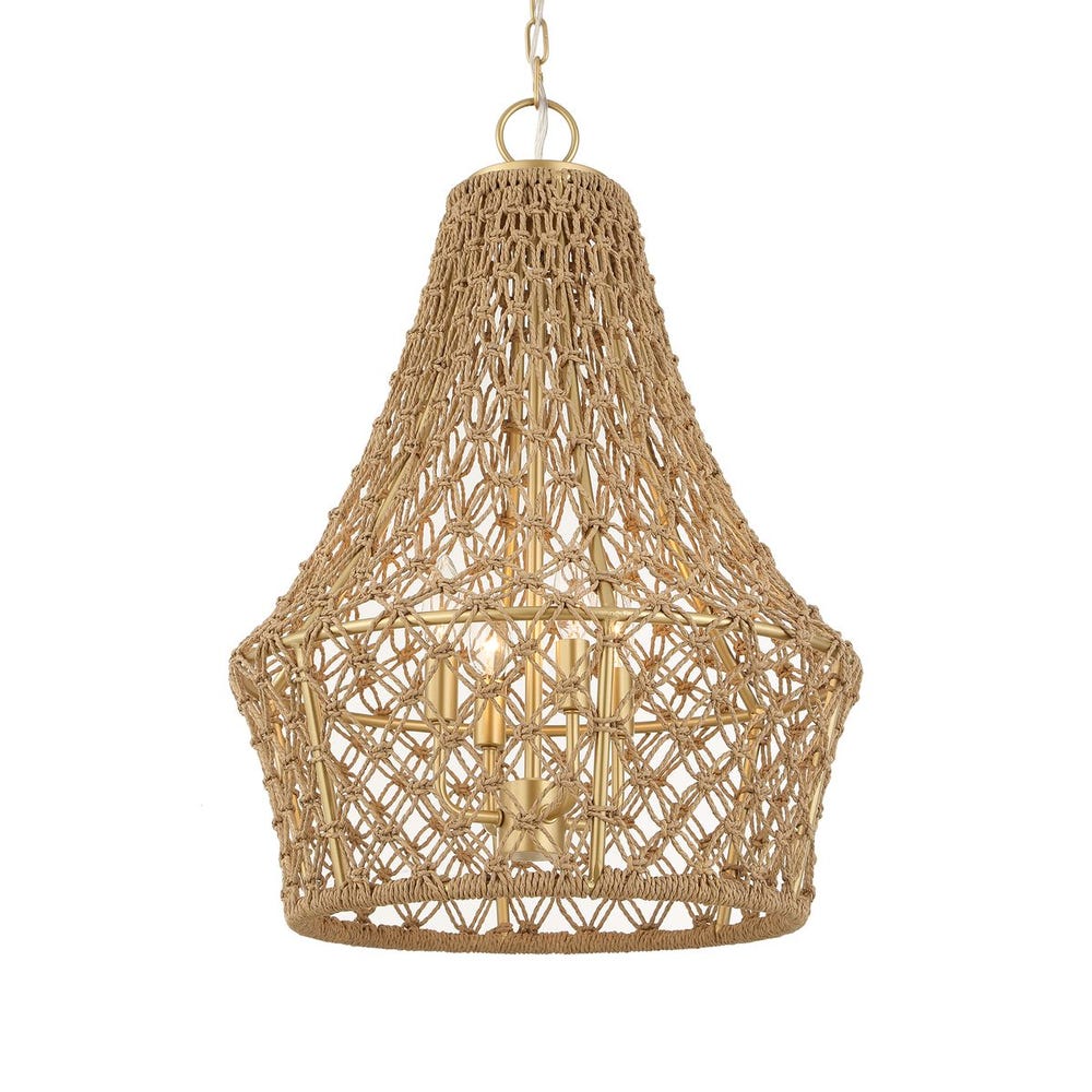 Macrame Rope Four Light Pendant Gold Finish