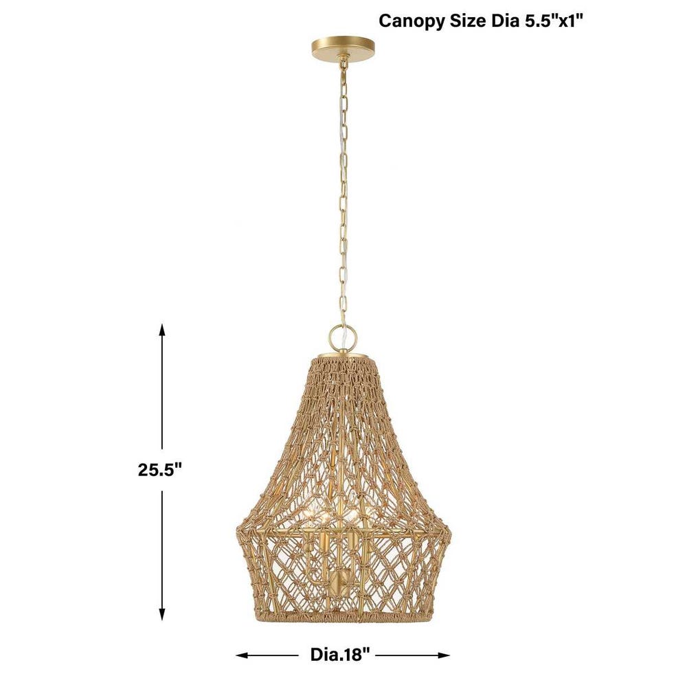 Macrame Rope Four Light Pendant Gold Finish