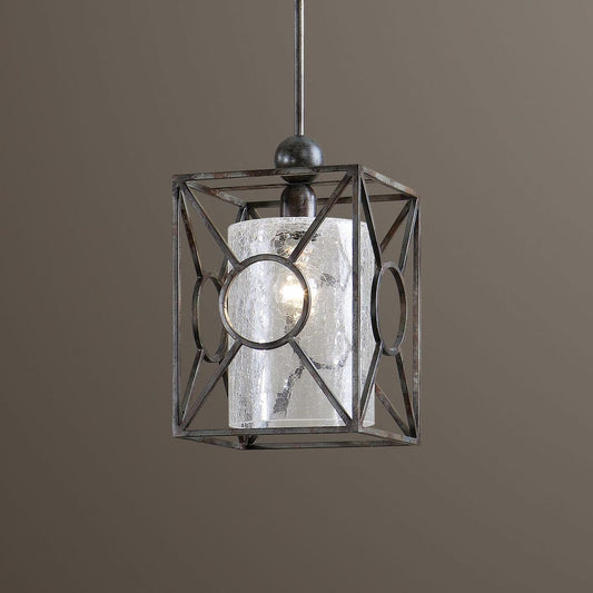 Arbela Rust Black Crackled Glass Mini Pendant