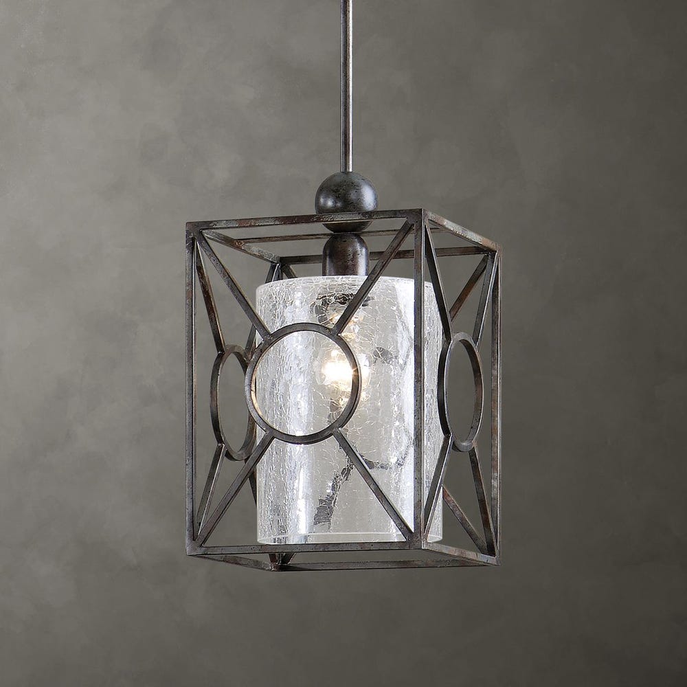 Arbela Rust Black Crackled Glass Mini Pendant