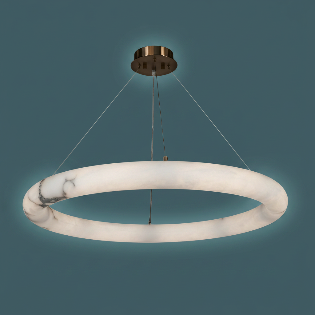 Alabaster Halo Large Pendant Antique Brass Lighting