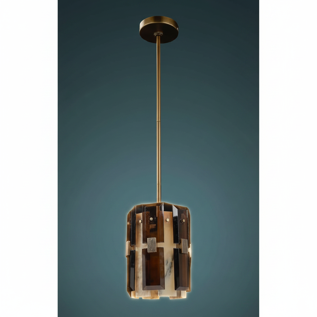 Tamboril Pendant Aged Brass Alabaster Glass Design