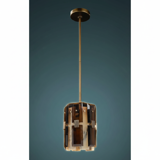 Tamboril Pendant Aged Brass Alabaster Glass Design