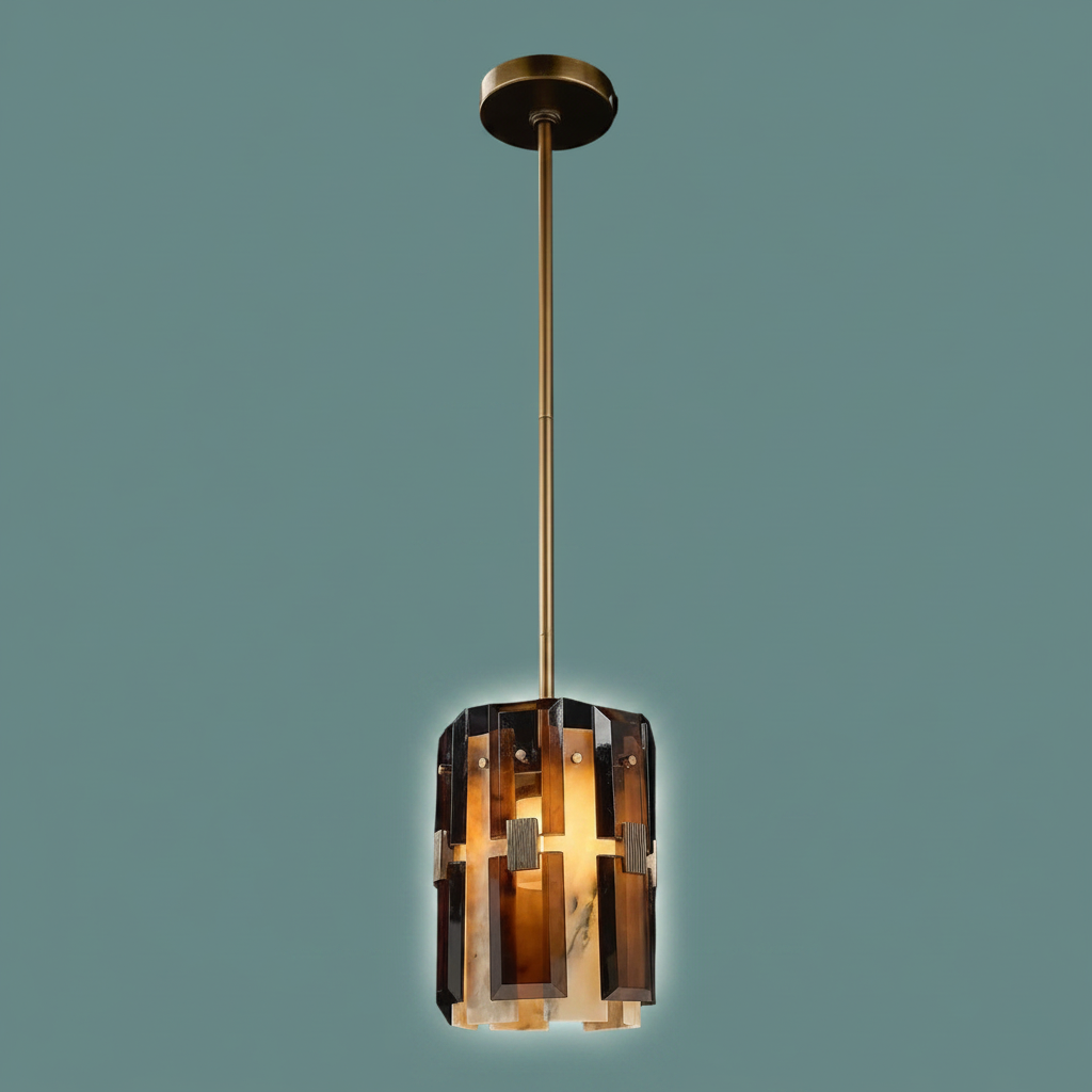 Tamboril Pendant Aged Brass Alabaster Glass Design
