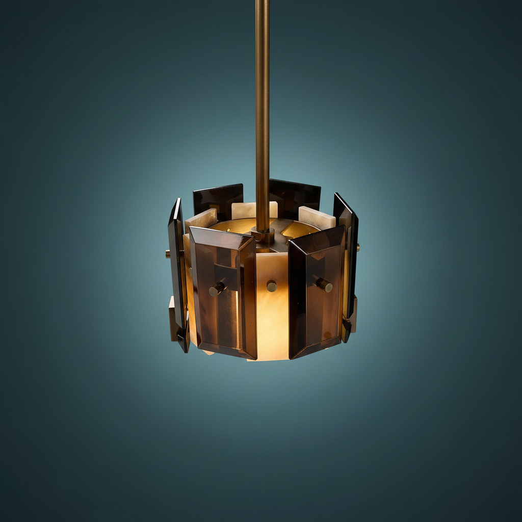 Tamboril Pendant Aged Brass Alabaster Glass Design