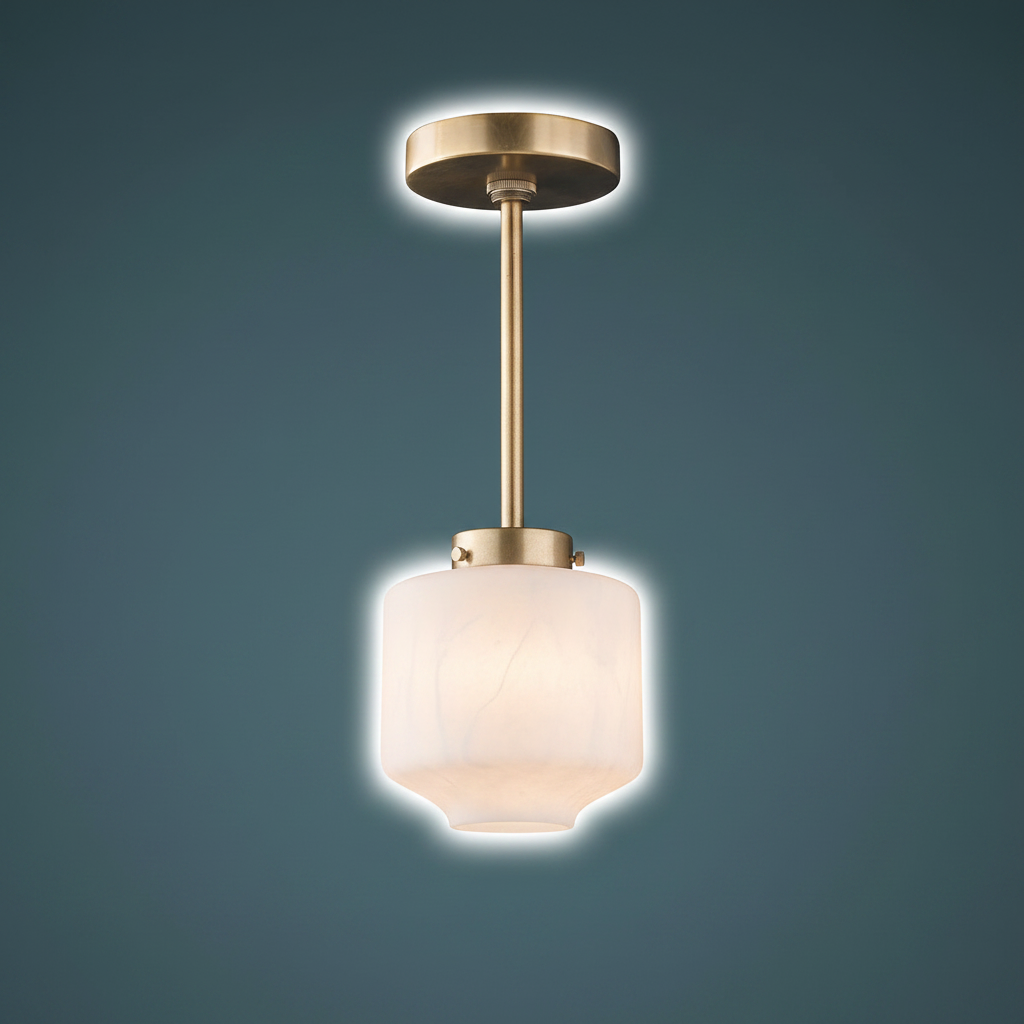 Tamboril Pendant Aged Brass Alabaster Glass Design