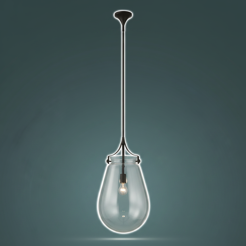 Dewdrop Clear Glass Pendant with Matte Black Frame