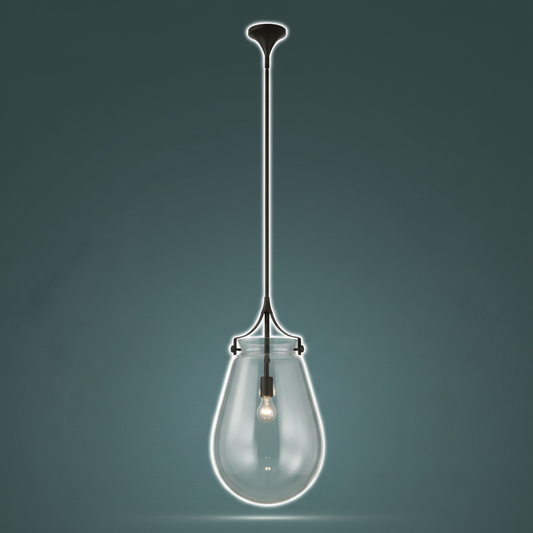 Dewdrop Clear Glass Pendant with Matte Black Frame