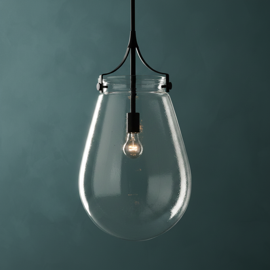 Dewdrop Clear Glass Pendant with Matte Black Frame