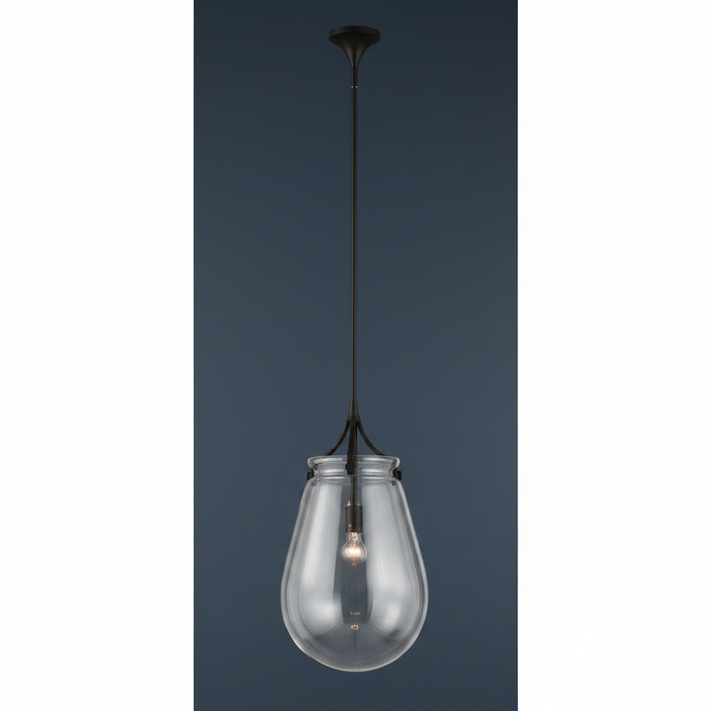 Dewdrop Clear Glass Pendant with Matte Black Frame