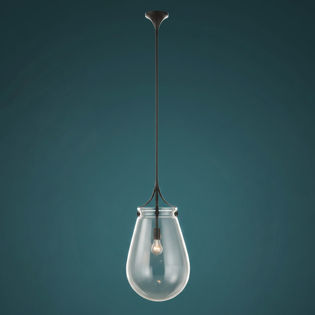 Dewdrop Clear Glass Pendant with Matte Black Frame