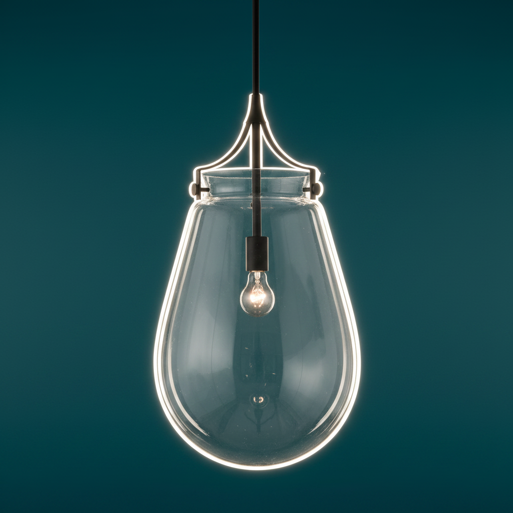 Dewdrop Clear Glass Pendant with Matte Black Frame