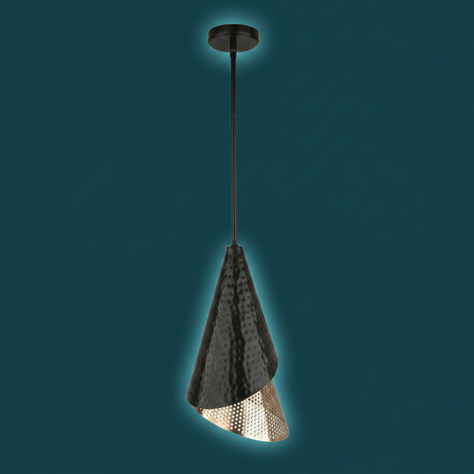Apollo Hammered Black Gold Cone Pendant Light