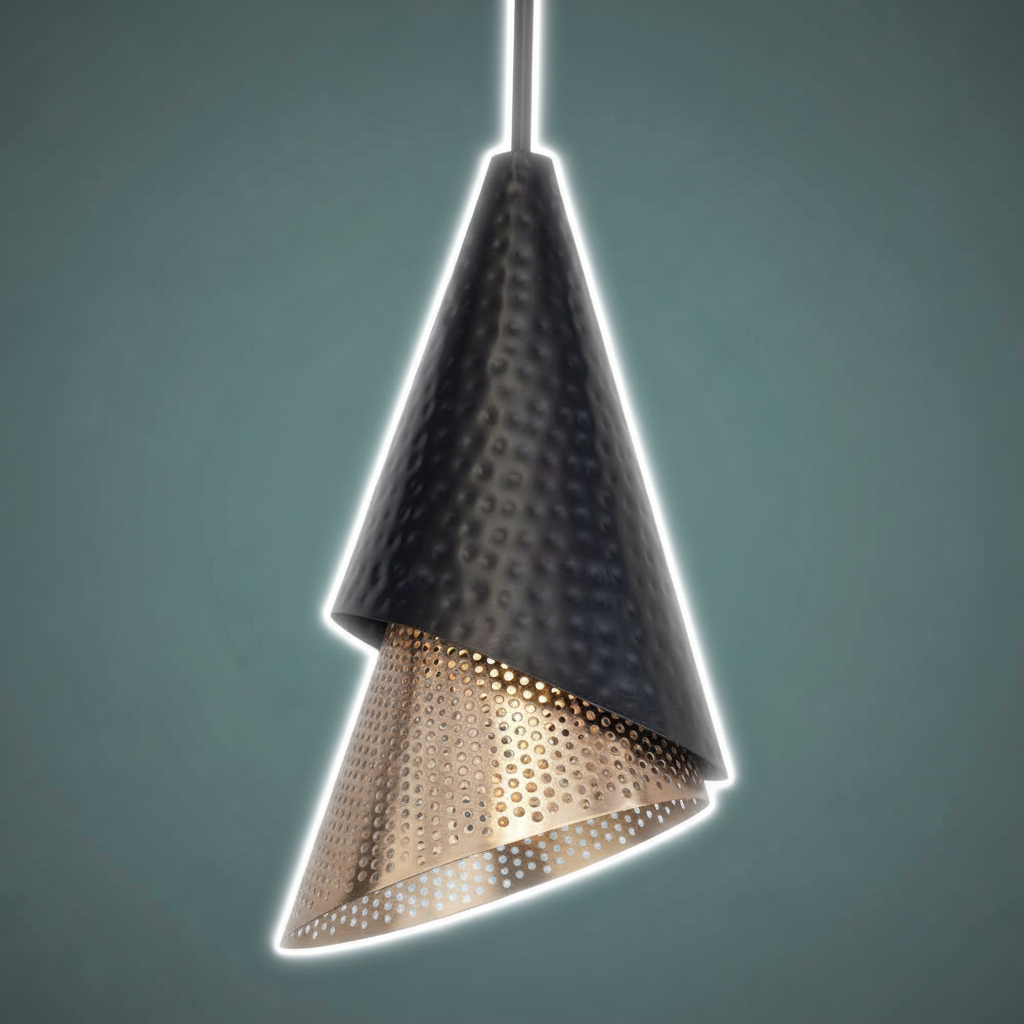 Apollo Hammered Black Gold Cone Pendant Light