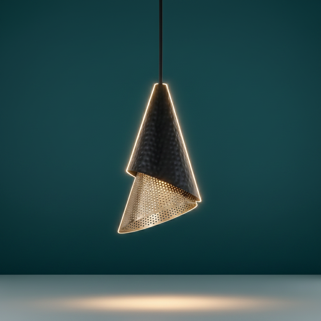 Apollo Hammered Black Gold Cone Pendant Light