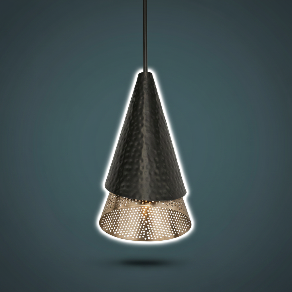 Apollo Hammered Black Gold Cone Pendant Light