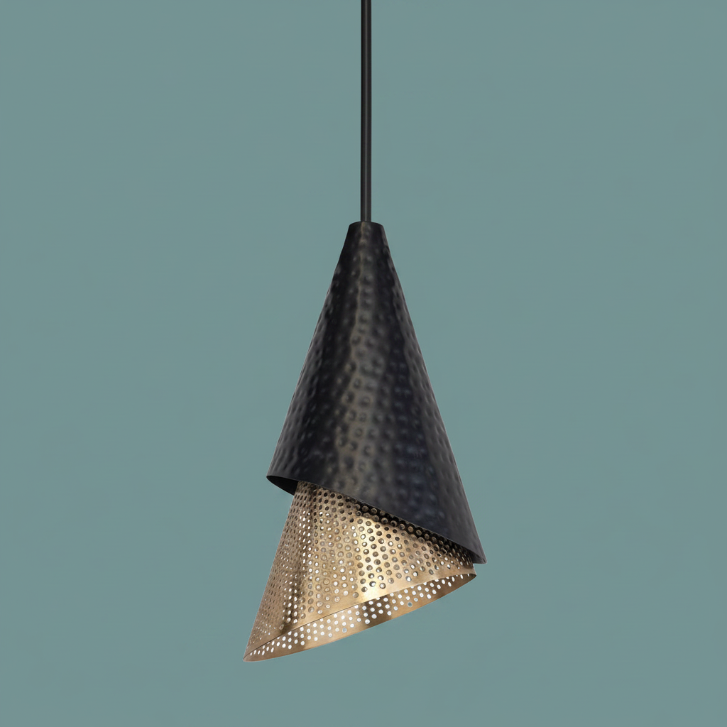 Apollo Hammered Black Gold Cone Pendant Light