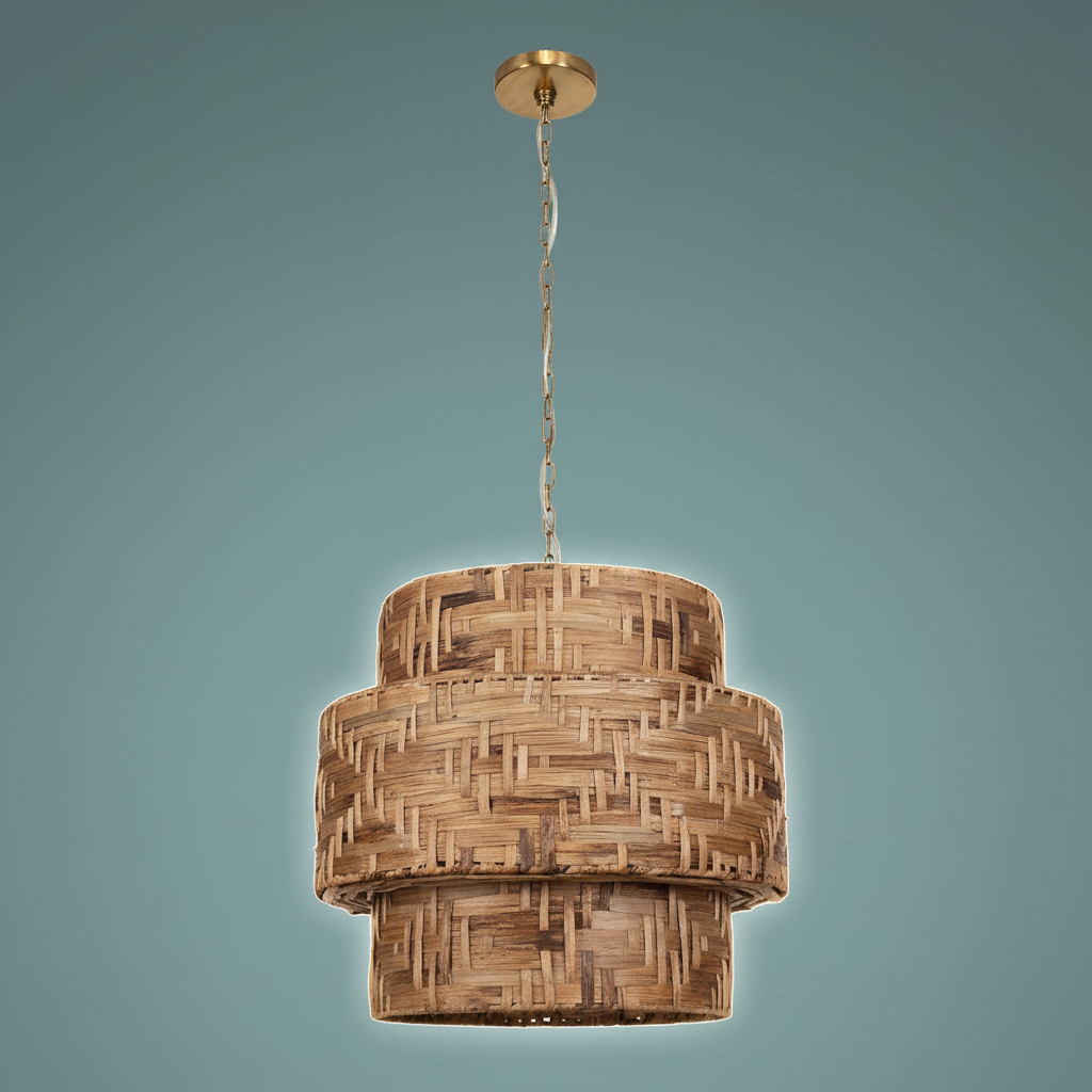 Water Hyacinth Handwoven Four Light Pendant Fixture