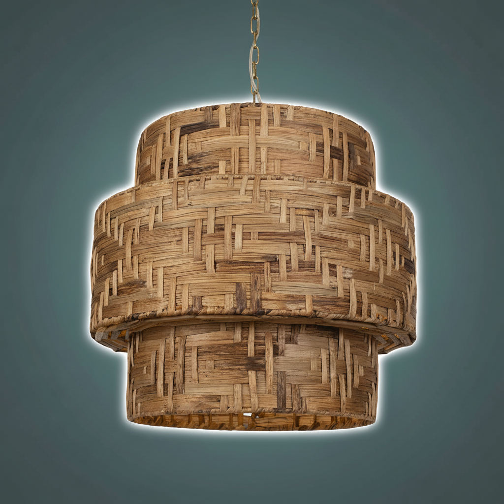 Water Hyacinth Handwoven Four Light Pendant Fixture