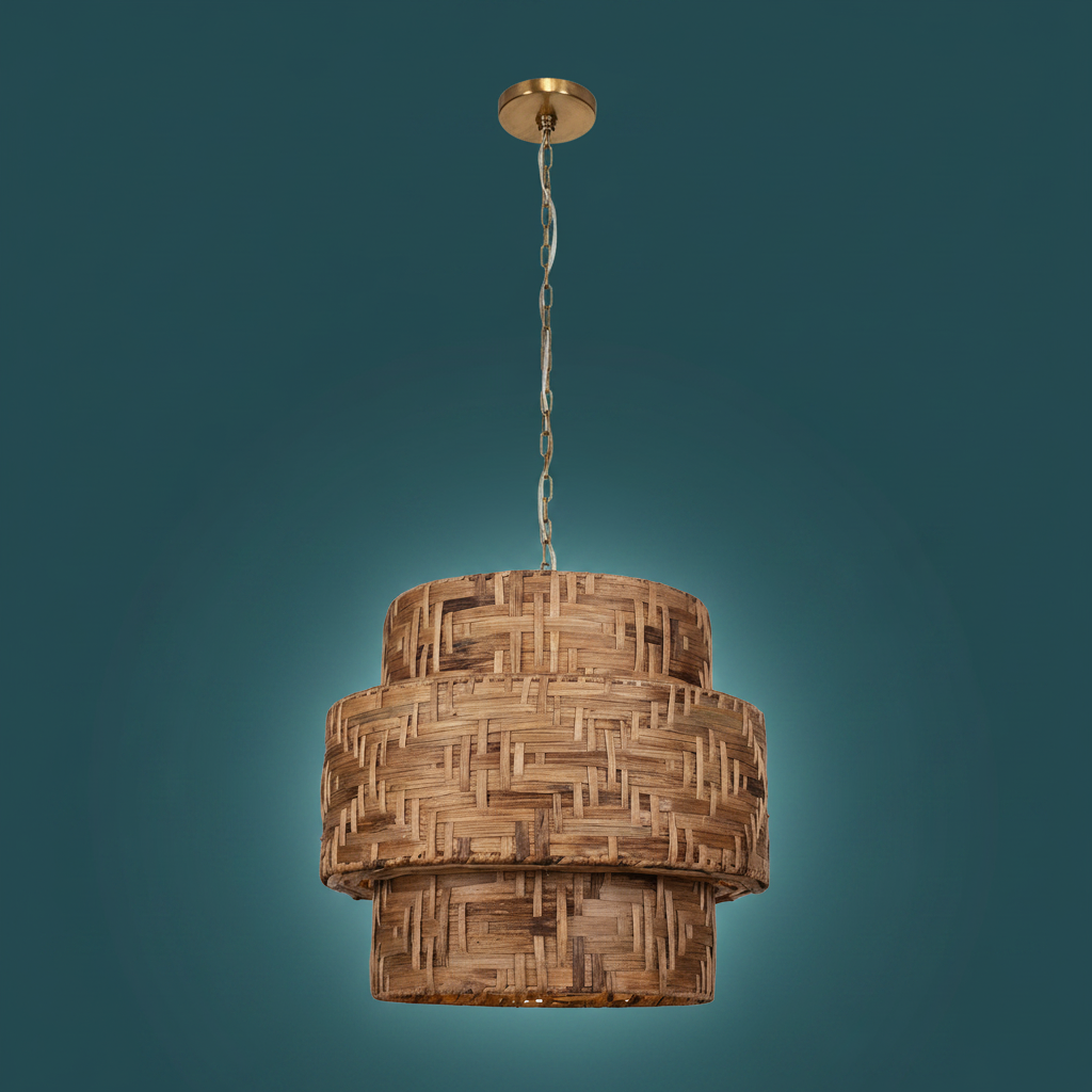 Water Hyacinth Handwoven Four Light Pendant Fixture