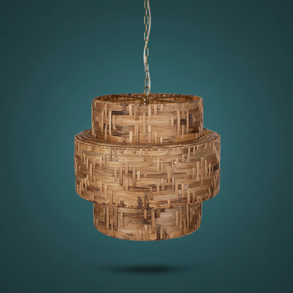 Water Hyacinth Handwoven Four Light Pendant Fixture