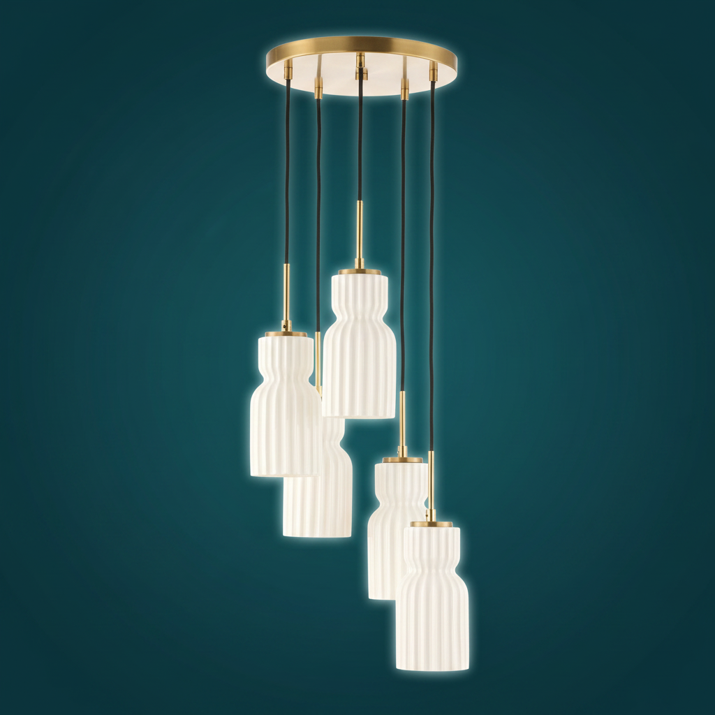 Vanier Ceramic Five Light Cluster Pendant