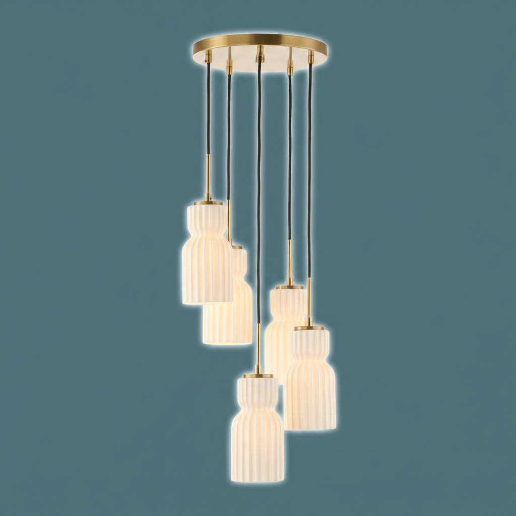 Vanier Ceramic Five Light Cluster Pendant
