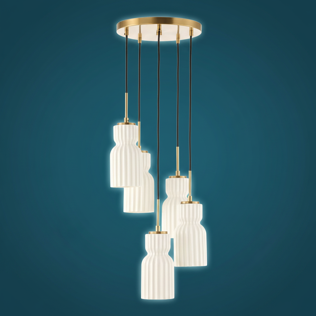 Vanier Ceramic Five Light Cluster Pendant