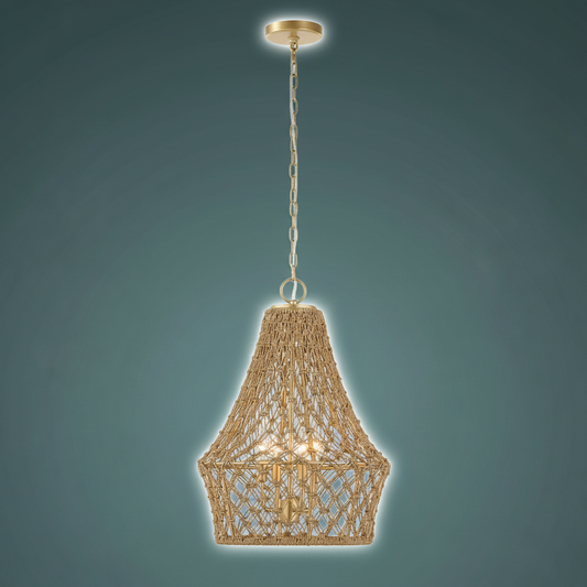 Macrame Rope Four Light Pendant Gold Finish