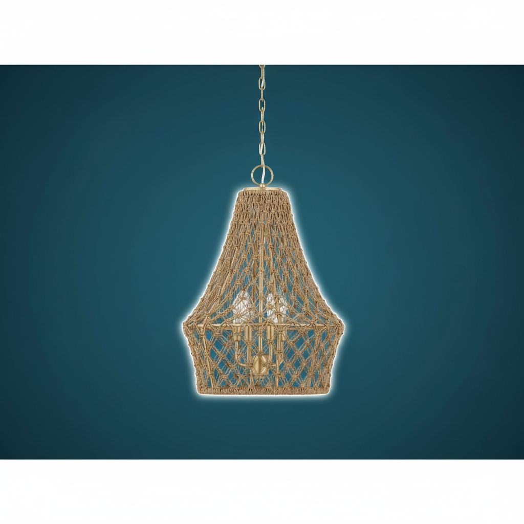 Macrame Rope Four Light Pendant Gold Finish