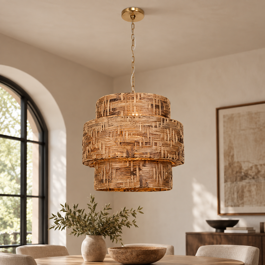Water Hyacinth Handwoven Four Light Pendant Fixture