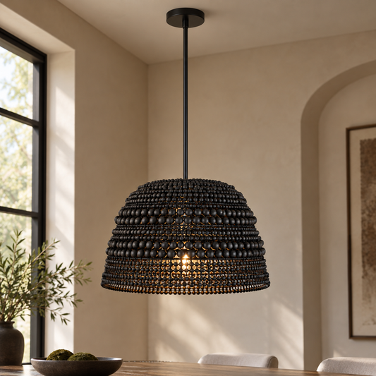 Black Wooden Beaded Pendant Light