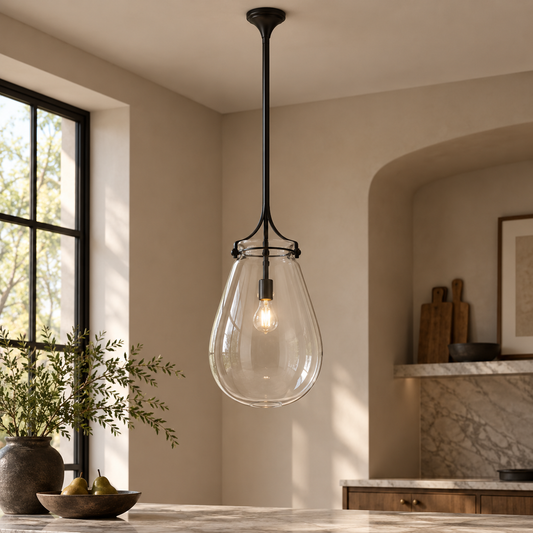 Clear Glass Pendant with Matte Black Frame
